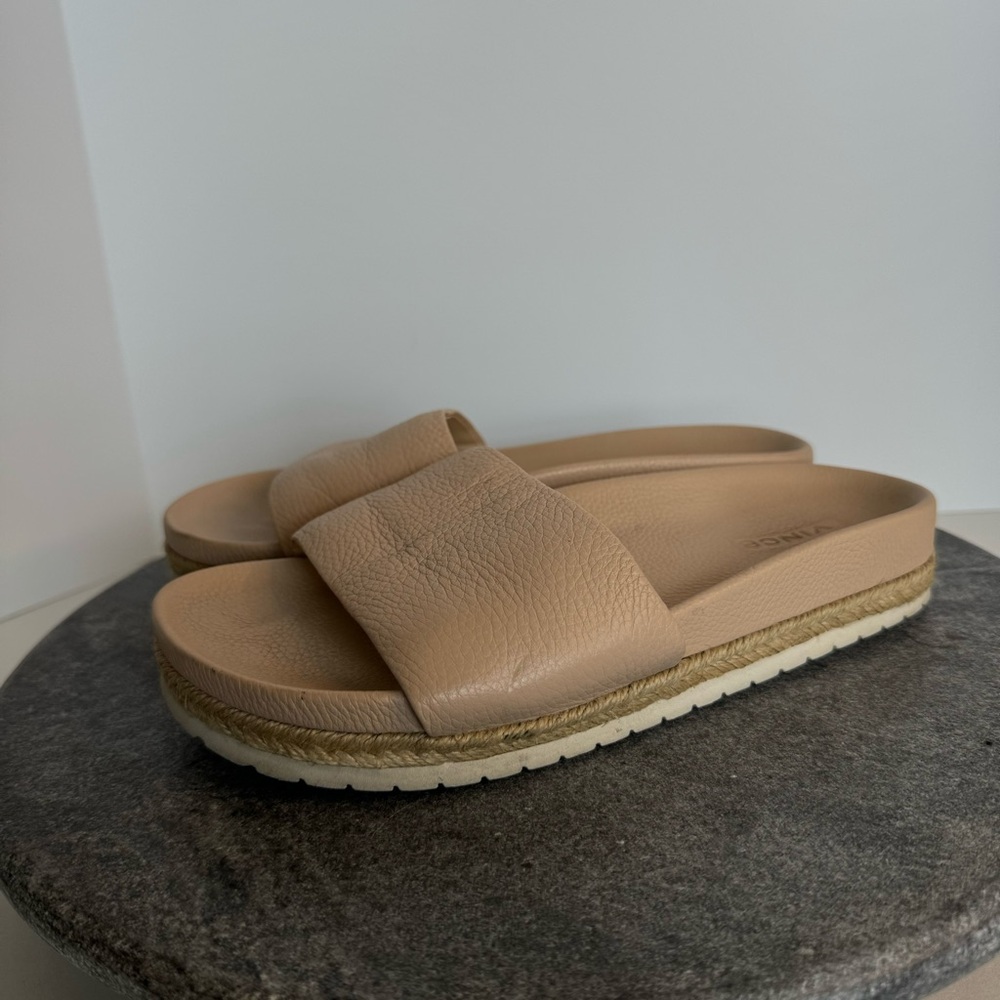 Pink Tan Leather Slide Sandals